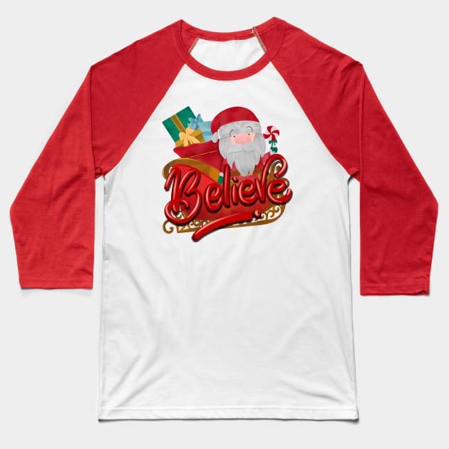 Believe in Santa Baseball T-Shirt by PrintAmor